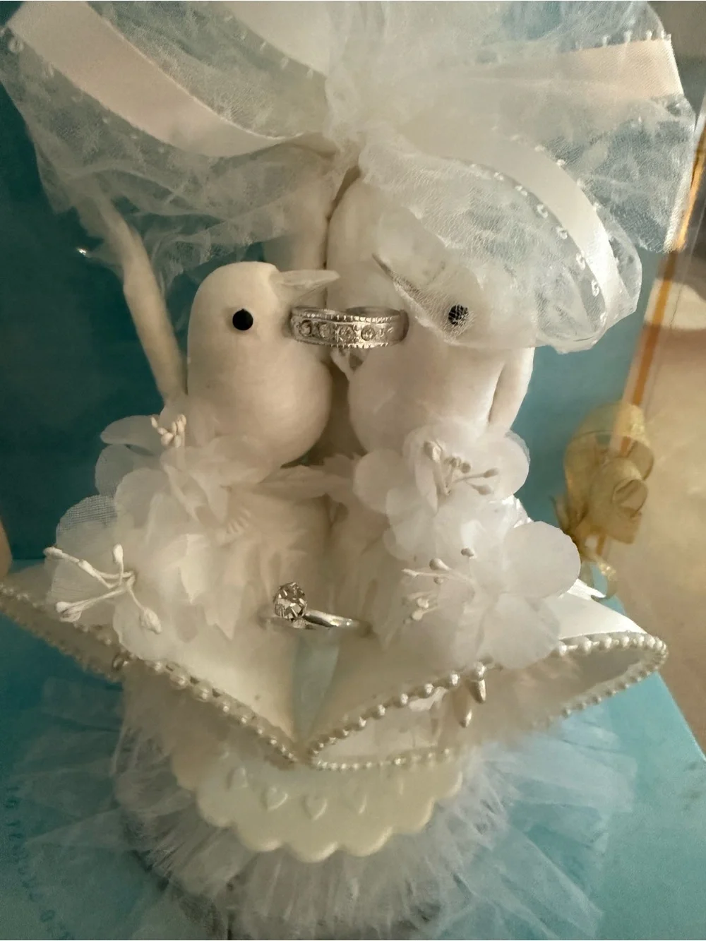Vintage Coast Novelty Love Birds White Wedding Bell Cake Topper with Doves